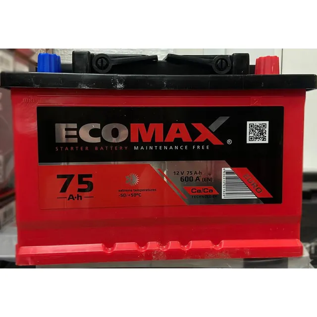 Аккумулятор EcoMAX 75 Ач 600 А (EN), обратная полярность, LN3