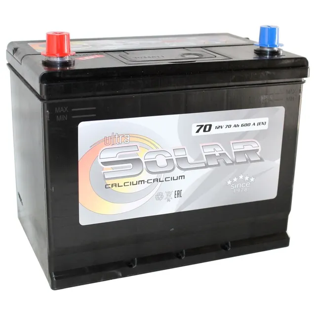 Аккумулятор ULTRA SOLAR BLACK ASIA 70 Ач 600 А (EN), прямая полярность, D26