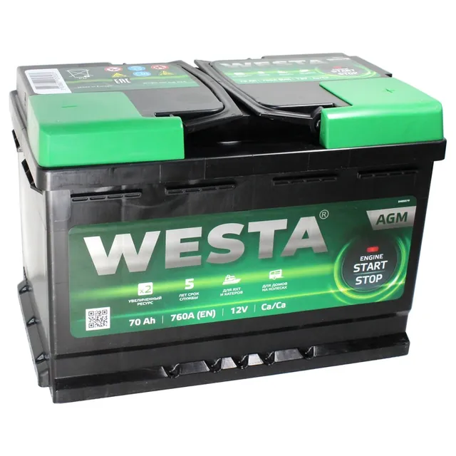 Аккумулятор WESTA 70 Ач 760 А (EN), обратная полярность, LN3